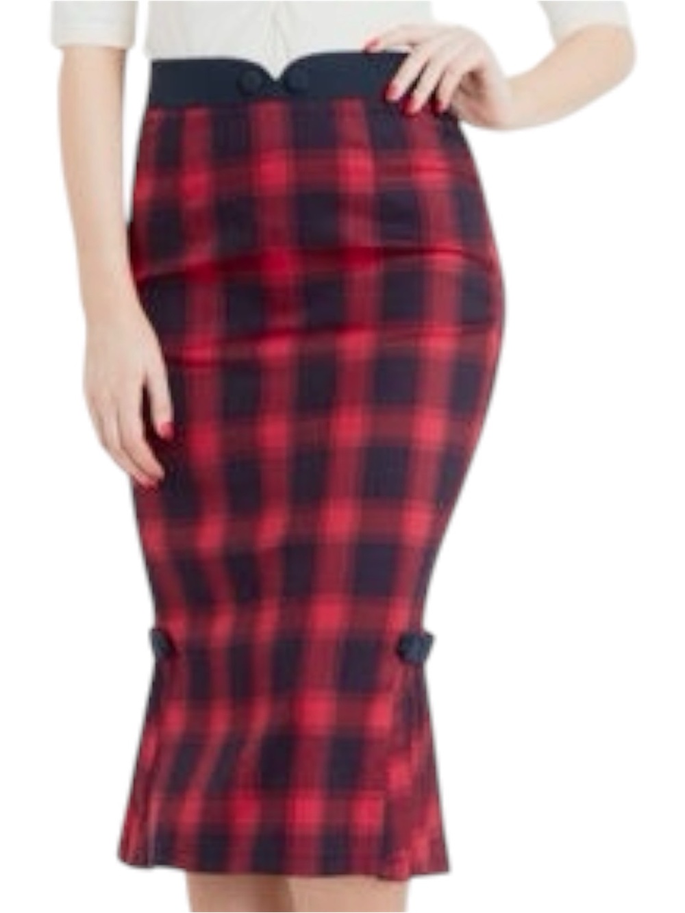 Pinpin Daisy Red Navy Plaid Tartan Wiggle Pencil Skirt Large